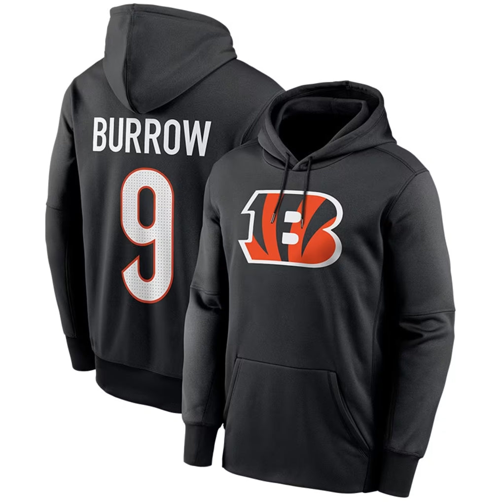 Odoa C.Bengals #9 Joe Burrow Player Black Salute to Service Pullover Hoodies Game Stitched Jerseys