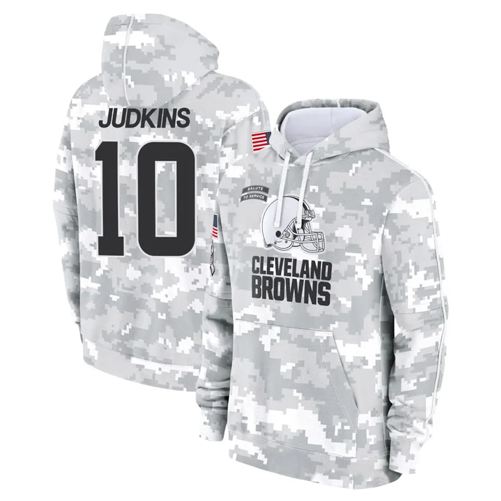Odoa C.Browns #10 Quinshon Judkins Player Arctic Camo Salute to Service Hoodies Limited Game Stitched Jerseys