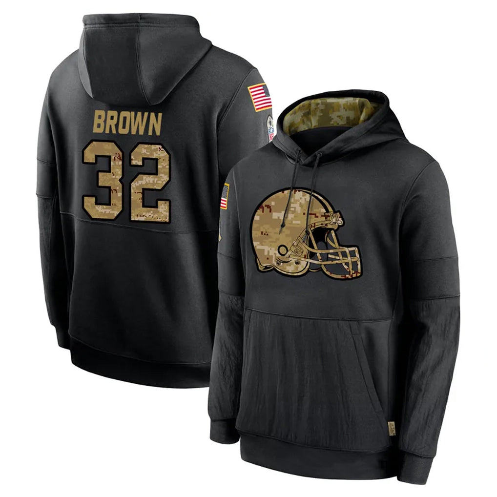 Odoa C.Browns #32 Jim Brown Player Black Salute to Service Pullover Hoodies Limited Stitched Jerseys