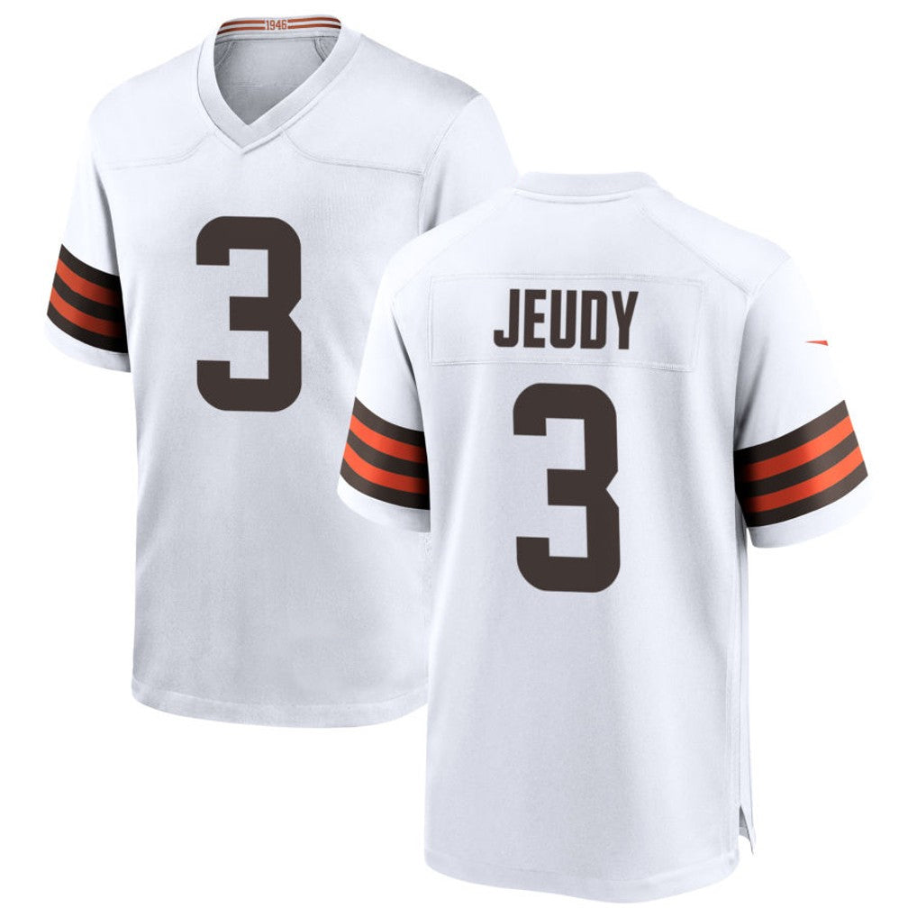 OdoaC.Browns #3 Jerry Jeudy Player White Home Game Stitched Jerseys