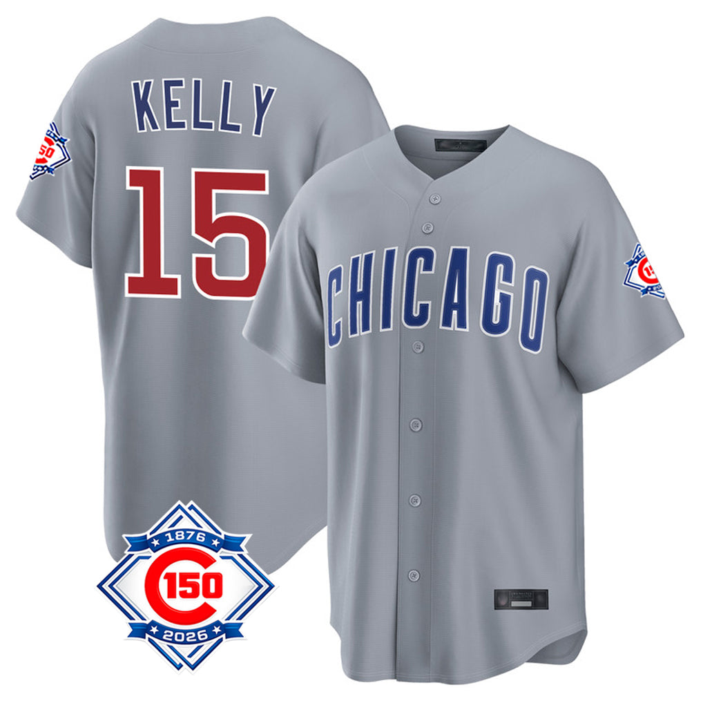 Odoa C.Cubs #15 Carson Kelly Player Gray 150th Anniversary Home Game Stitched Jerseys