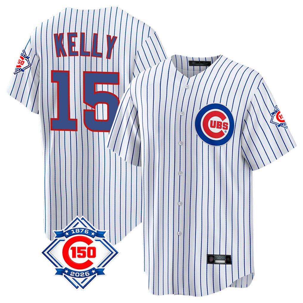 Odoa C.Cubs #15 Carson Kelly Player White 150th Anniversary Home Game Stitched Jerseys