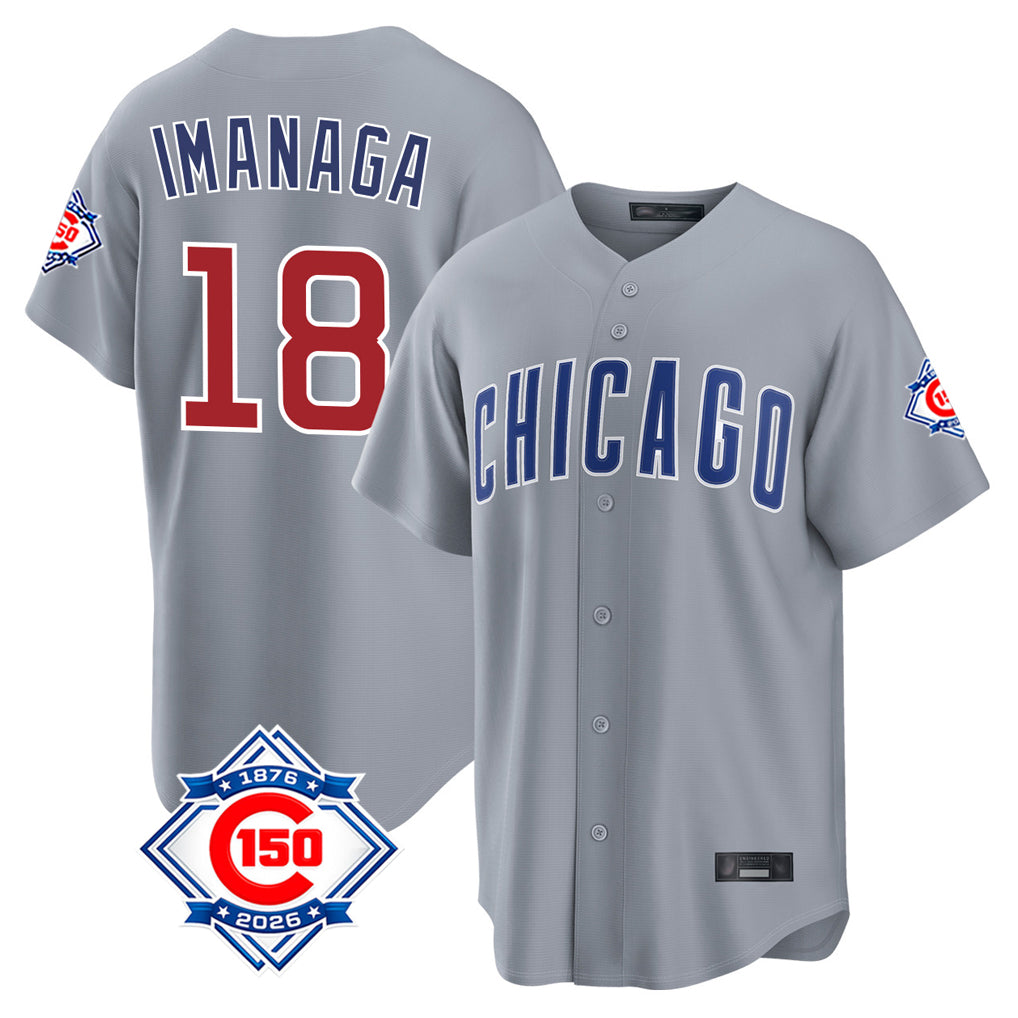 Odoa C.Cubs #18 Shota Imanaga Player Gray 150th Anniversary Home Game Stitched Jerseys
