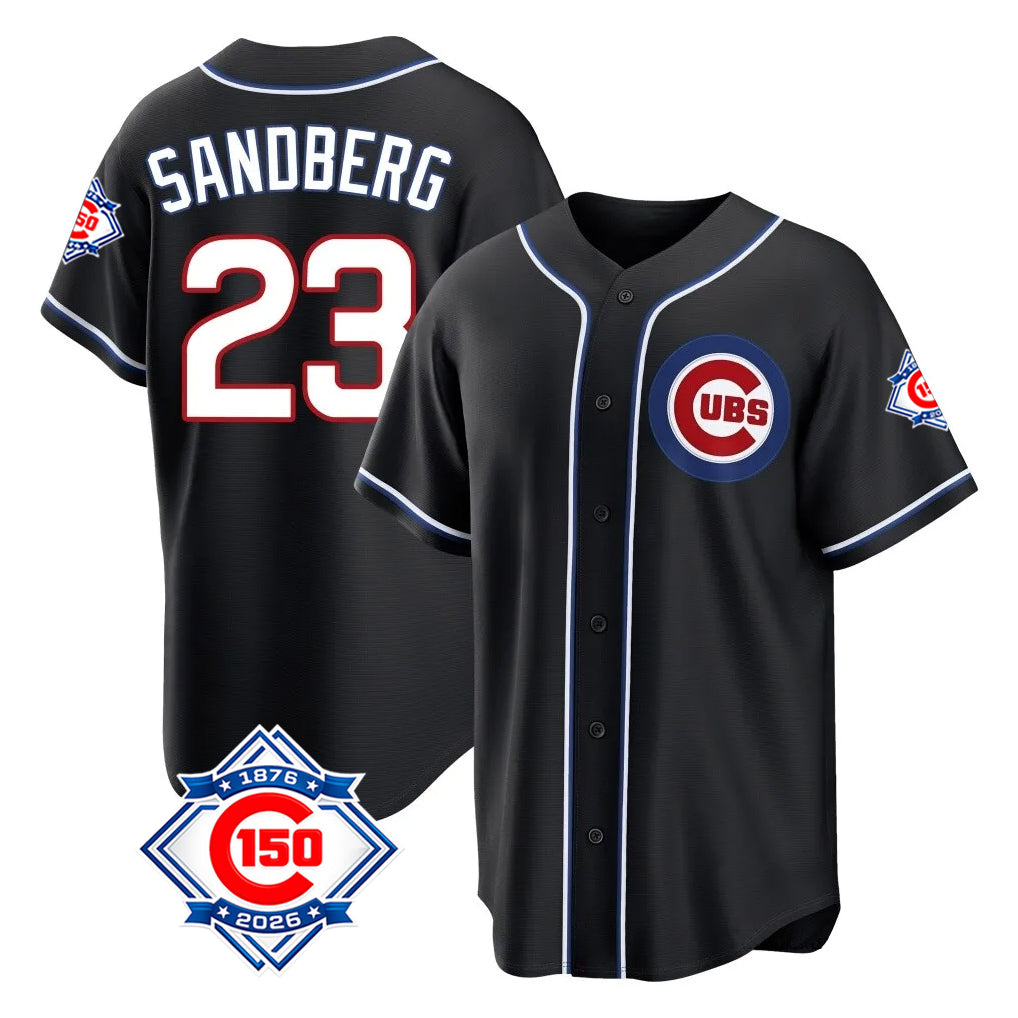Odoa C.Cubs #23 Ryne Sandberg Player Black Fashion Out 150th Anniversary Game Stitched Jerseys
