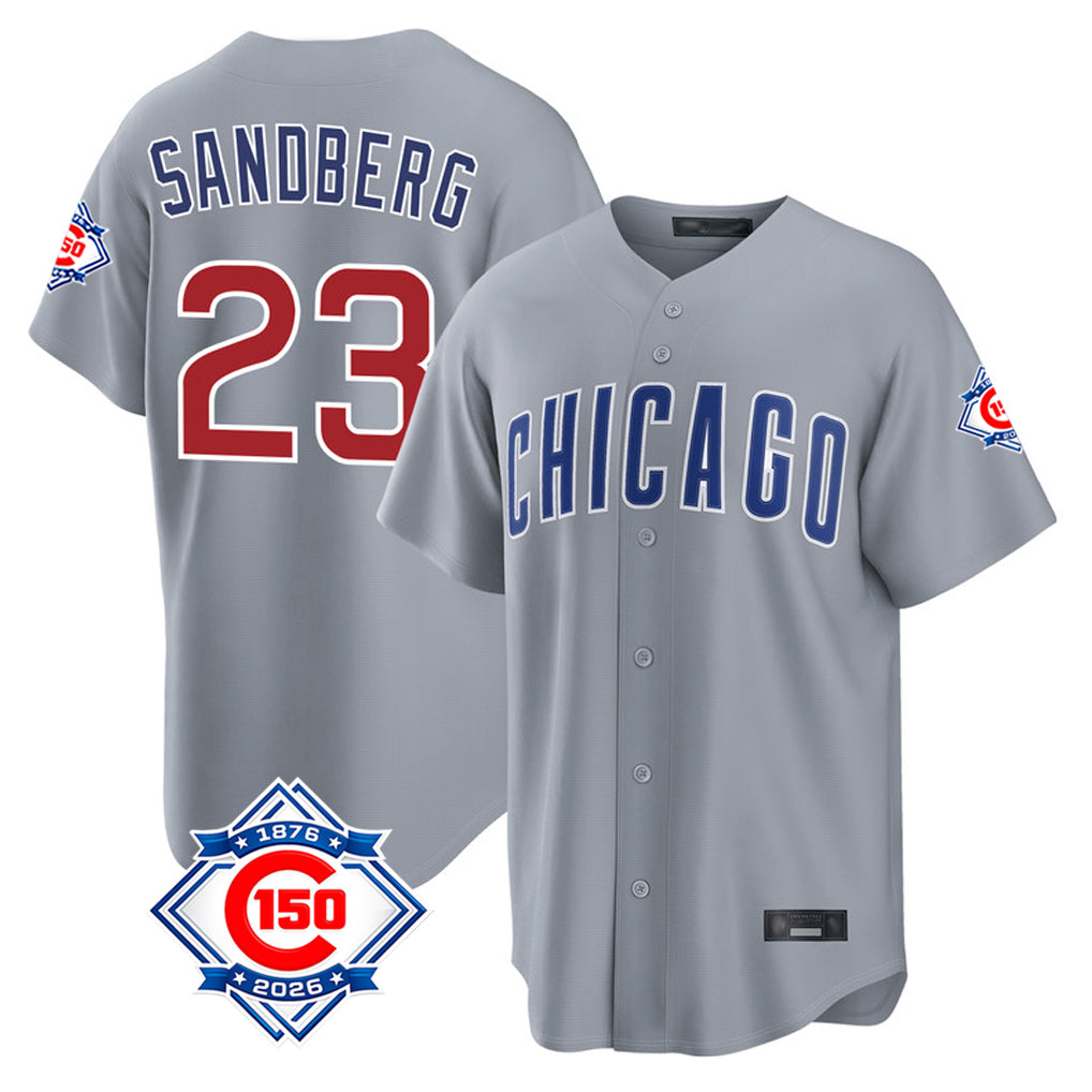 Odoa C.Cubs #23 Ryne Sandberg Player Gray 150th Anniversary Home Game Stitched Jerseys