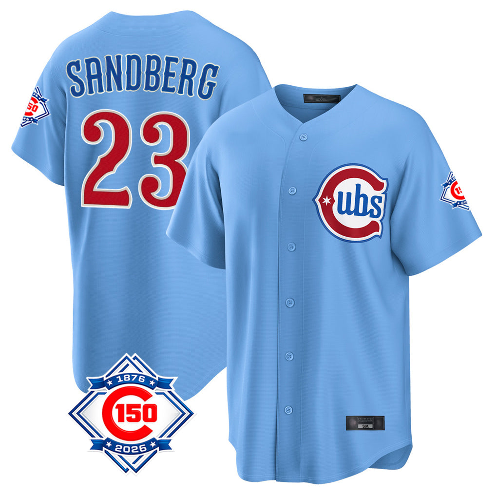 Odoa C.Cubs #23 Ryne Sandberg Player Light Blue 150th Anniversary Home Game Stitched Jerseys