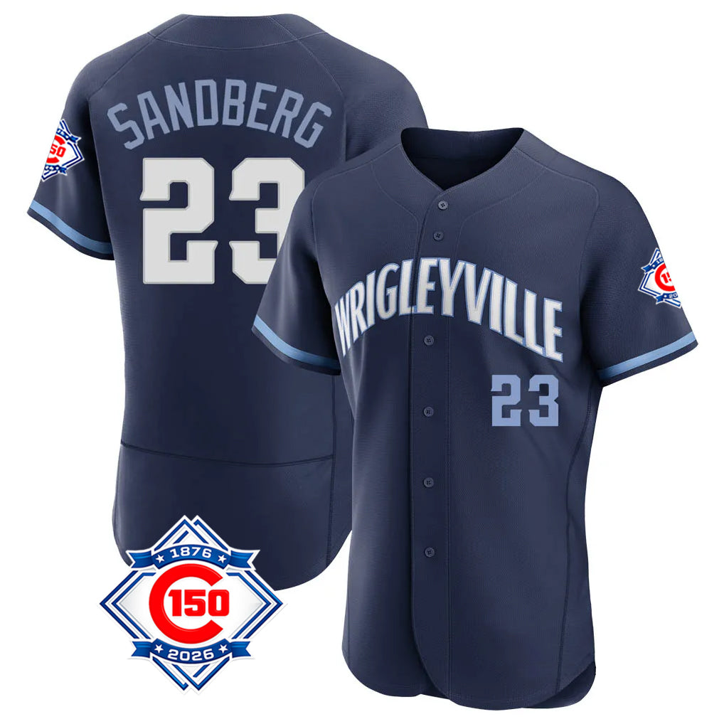 Odoa C.Cubs #23 Ryne Sandberg Player Navy City Connect 150th Anniversary Limited Elite Home Stitched Jerseys
