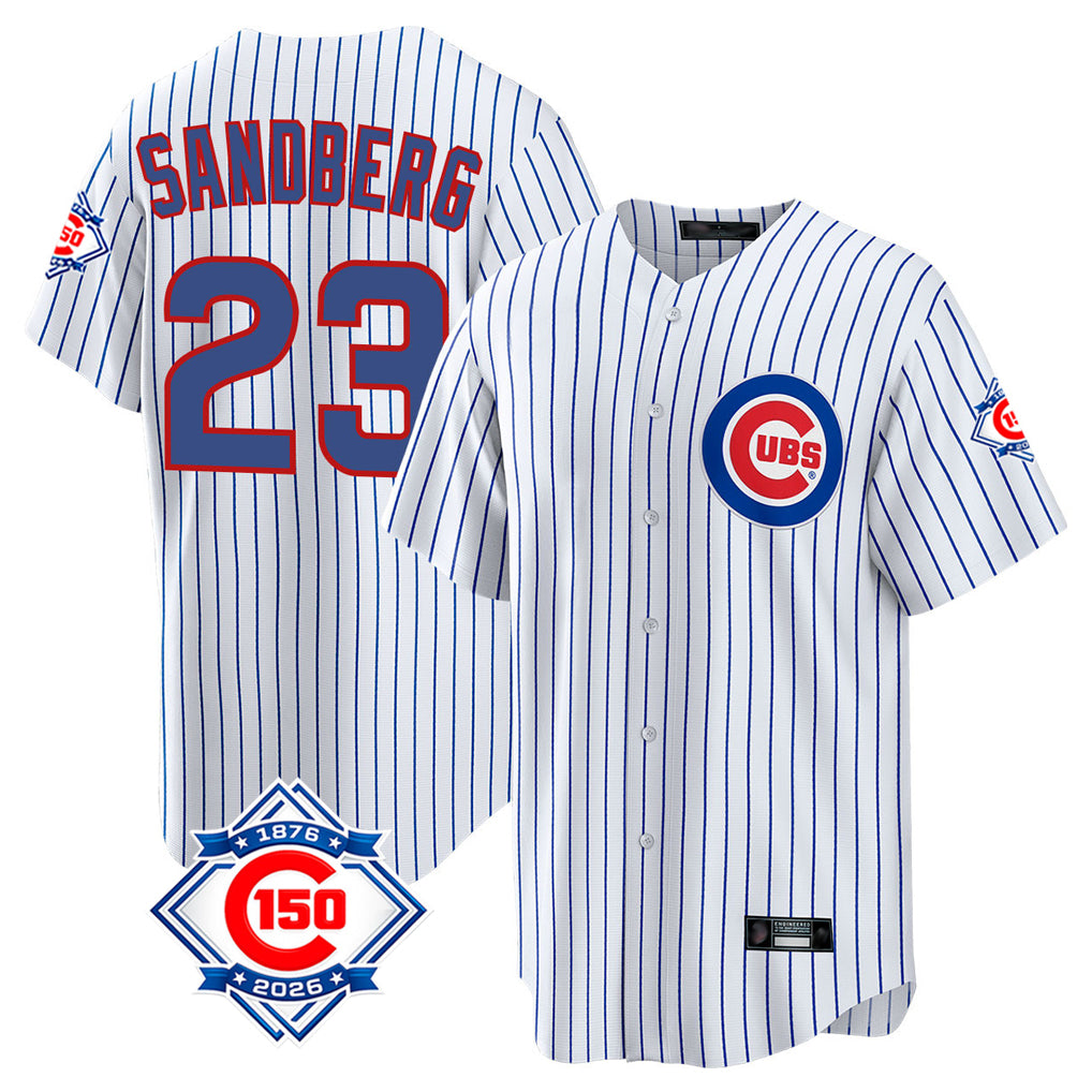 Odoa C.Cubs #23 Ryne Sandberg Player White 150th Anniversary Home Game Stitched Jerseys