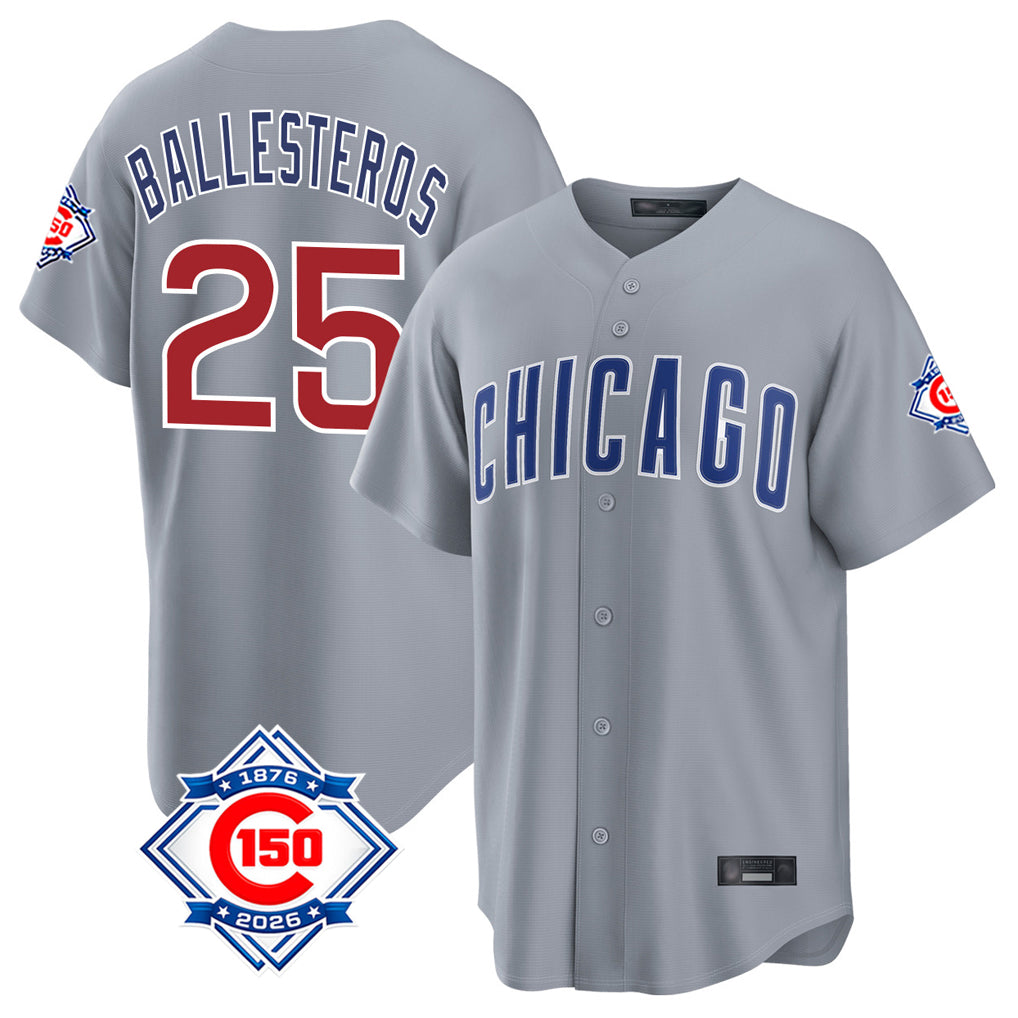Odoa C.Cubs #25 Mois¡§|s Ballesteros Player Gray 150th Anniversary Home Game Stitched Jerseys