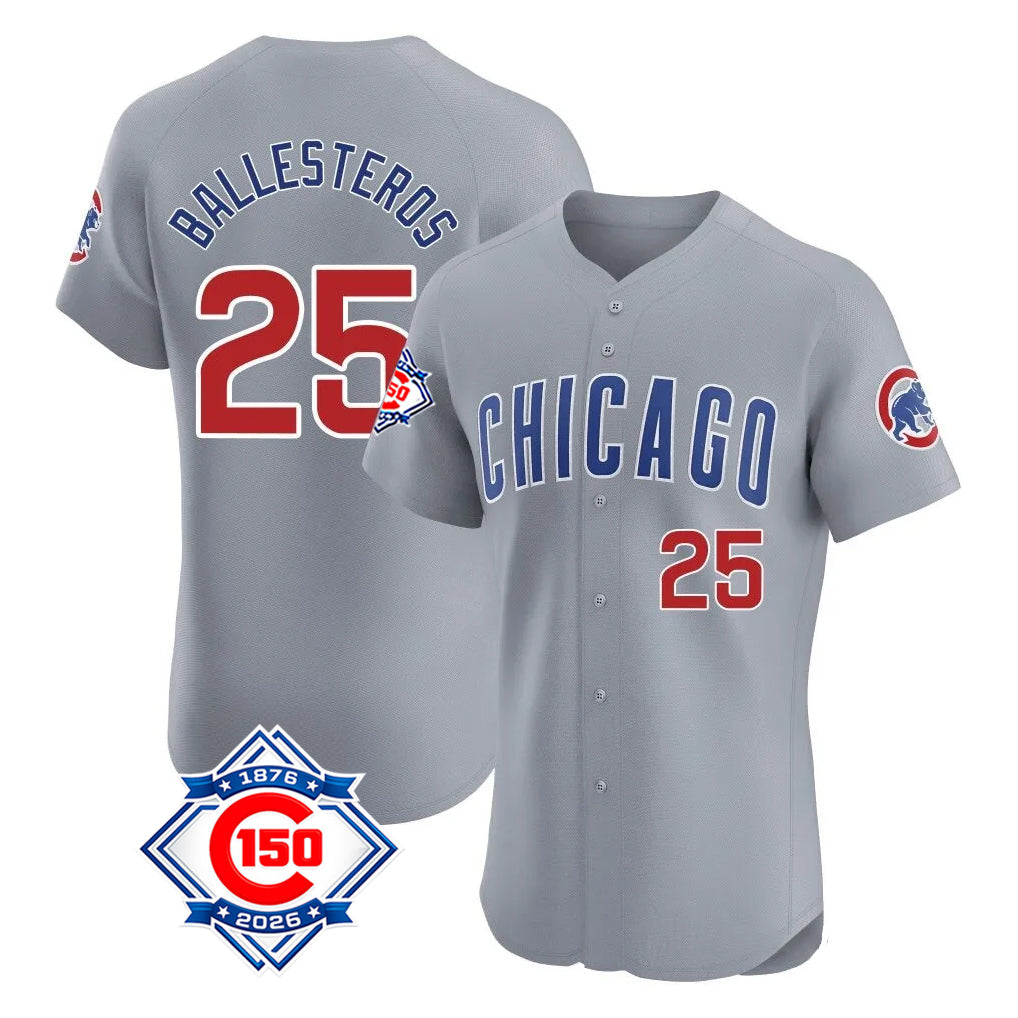 Odoa C.Cubs #25 Mois¡§|s Ballesteros Player Gray Road 150th Anniversary Limited Elite Home Stitched Jerseys