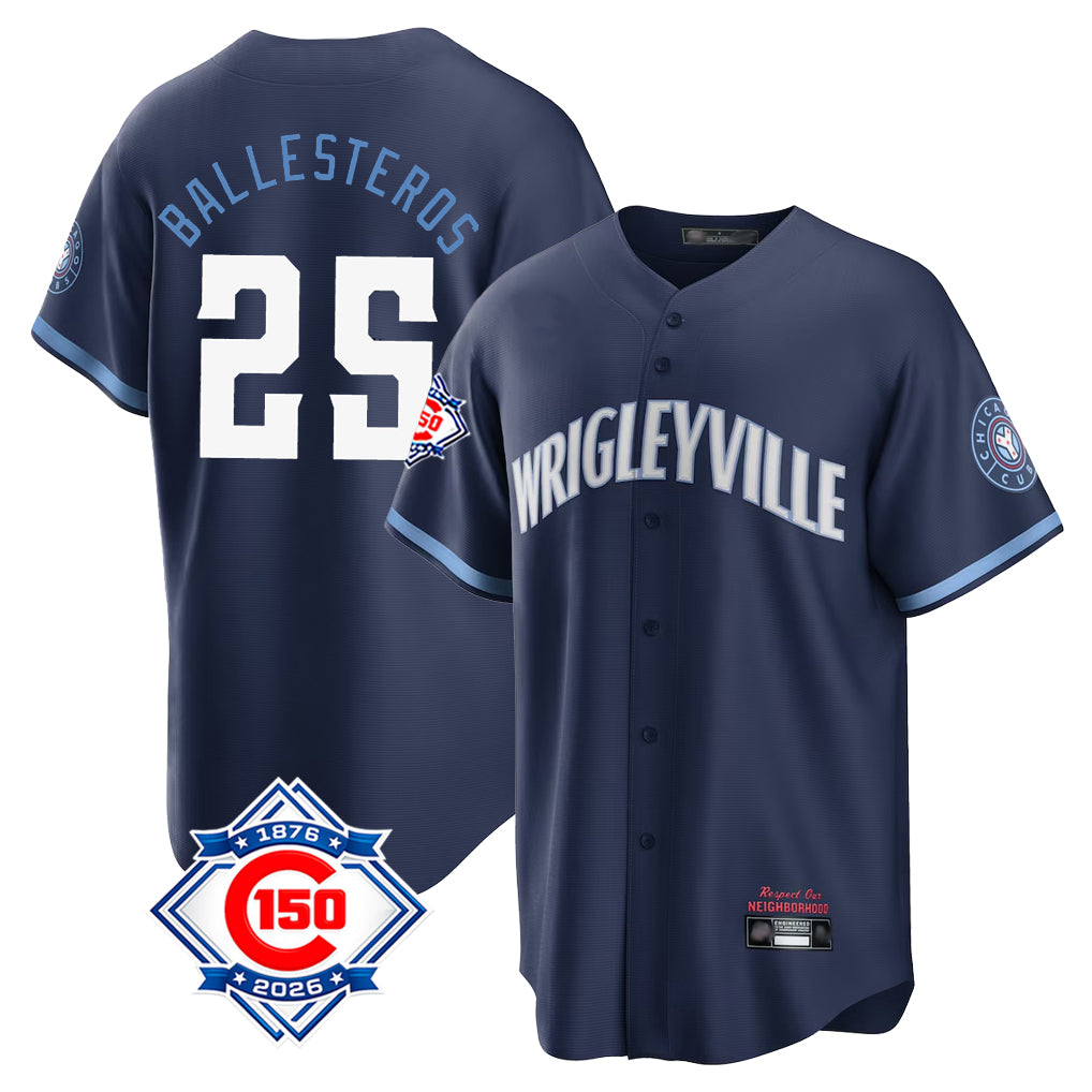 Odoa C.Cubs #25 Mois¡§|s Ballesteros Player Navy 150th Anniversary City Connect Home Game Stitched Jerseys