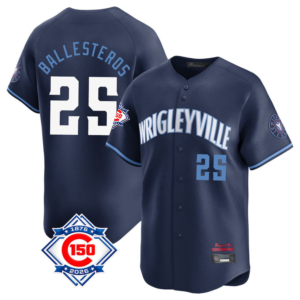 Odoa C.Cubs #25 Mois¡§|s Ballesteros Player Navy City Connect 150th Anniversary Limited Home Stitched Jerseys