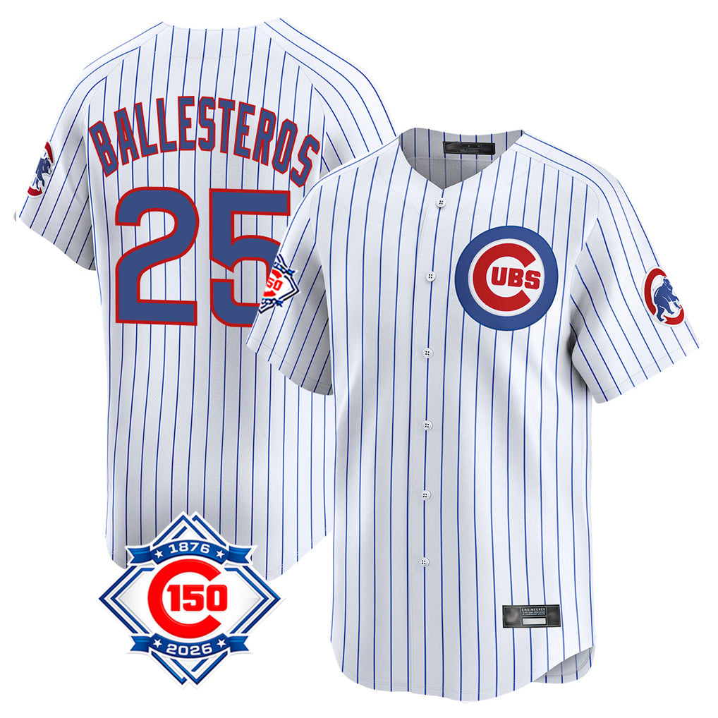 Odoa C.Cubs #25 Mois¡§|s Ballesteros Player White 150th Anniversary Limited Home Game Stitched Jerseys