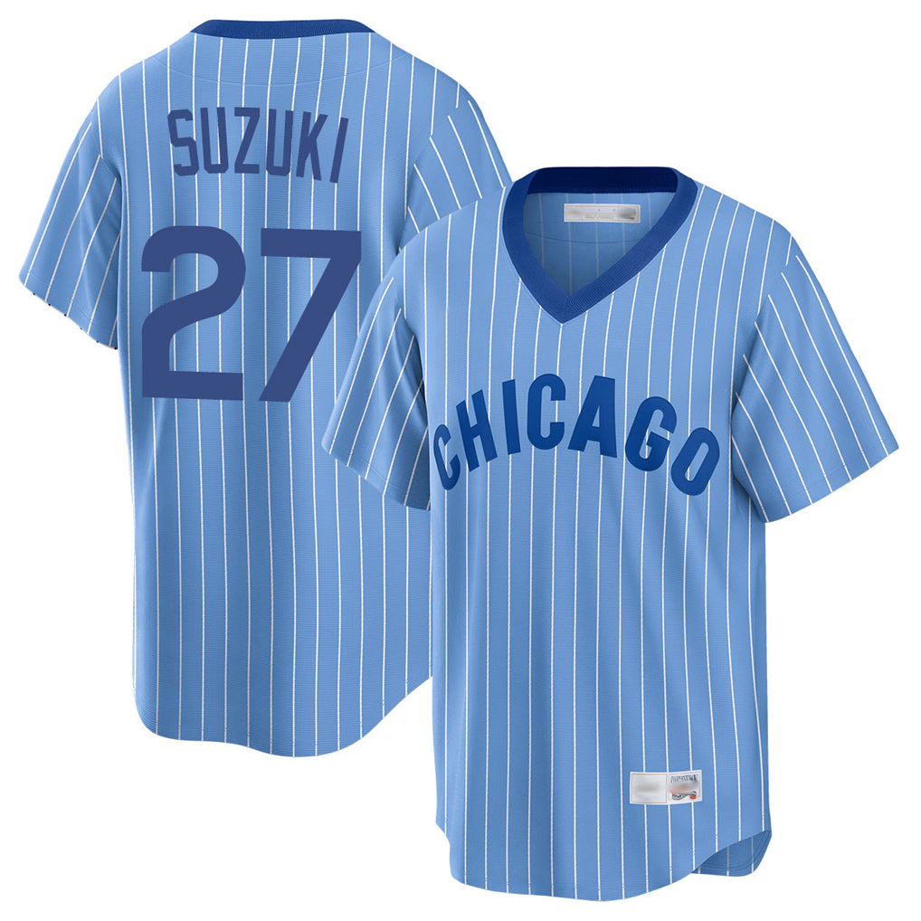 Odoa C.Cubs #27 Seiya Suzuki Player Blue T-shirt Cooperstown Collection Limited Stitched Jerseys