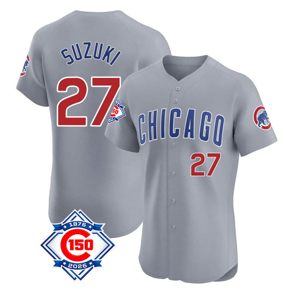 Odoa C.Cubs #27 Seiya Suzuki Player Gray Road 150th Anniversary Limited Elite Home Stitched Jerseys