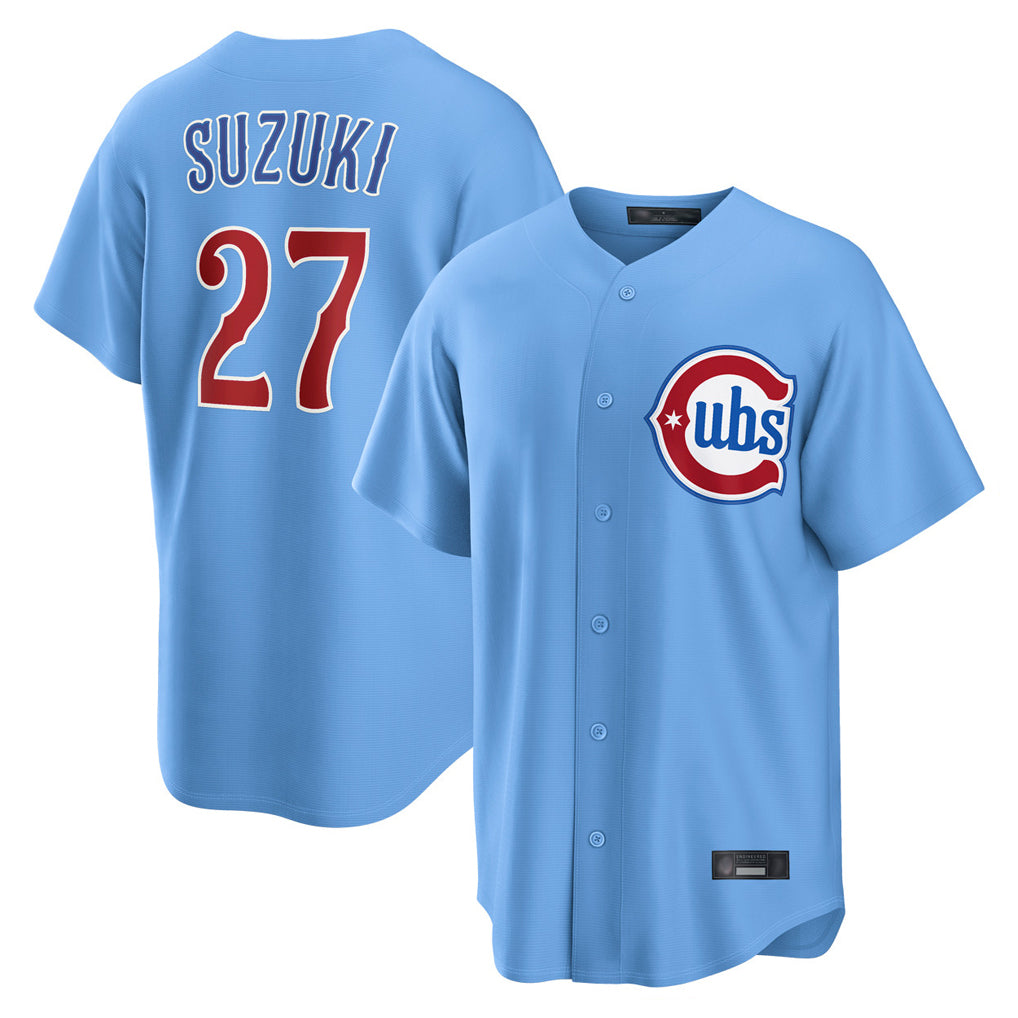 Odoa C.Cubs #27 Seiya Suzuki Player Light Blue Home Game Stitched Jerseys