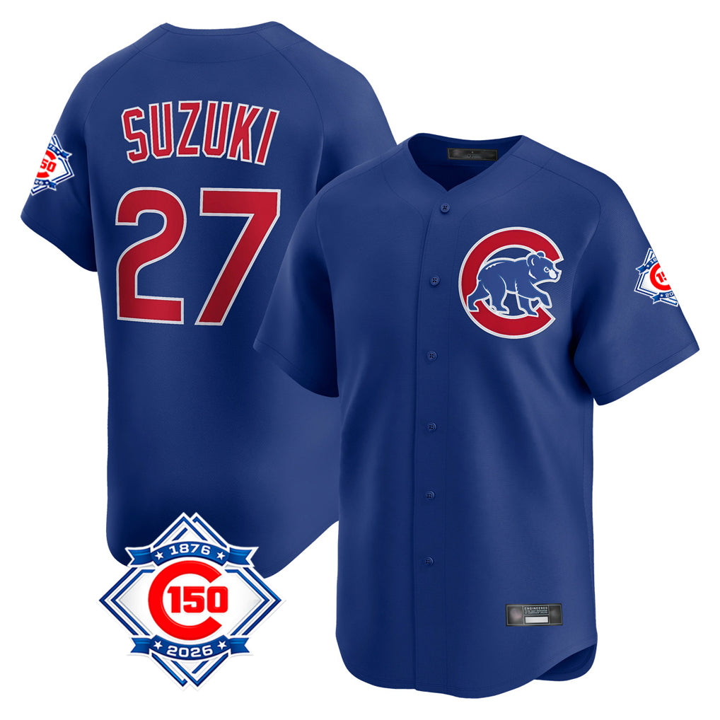 Odoa C.Cubs #27 Seiya Suzuki Player Royal 150th Anniversary Limited Home Stitched Jerseys