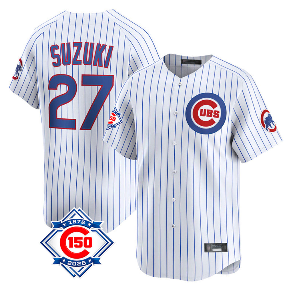 Odoa C.Cubs #27 Seiya Suzuki Player White 150th Anniversary Limited Home Game Stitched Jerseys