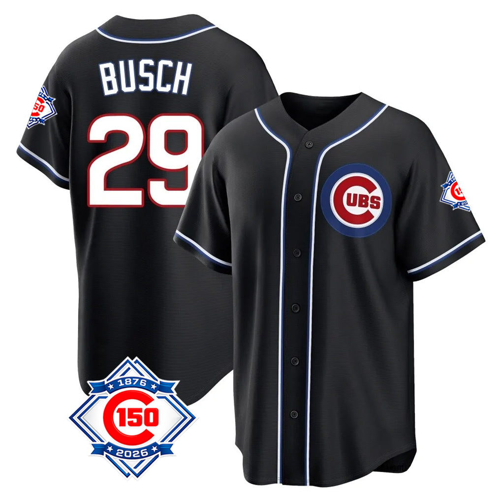 Odoa C.Cubs #29 Michael Busch Player Black Fashion Out 150th Anniversary Game Stitched Jerseys