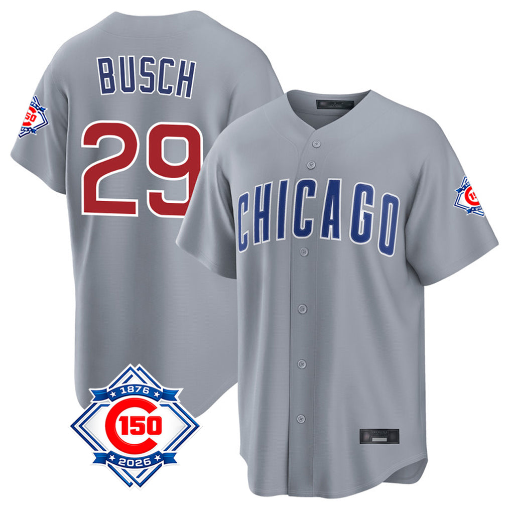 Odoa C.Cubs #29 Michael Busch Player Gray 150th Anniversary Home Game Stitched Jerseys