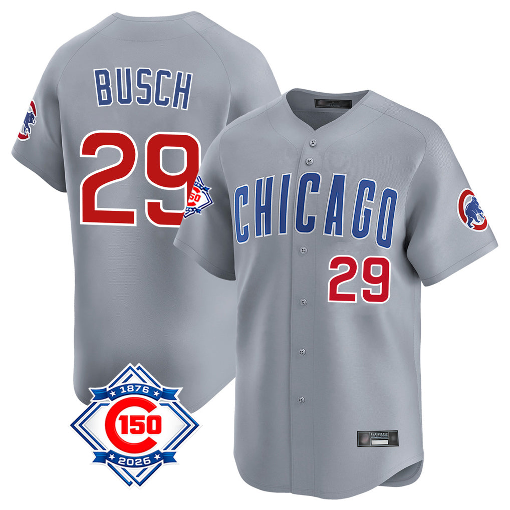 Odoa C.Cubs #29 Michael Busch Player Gray Road 150th Anniversary Limited Home Stitched Jerseys