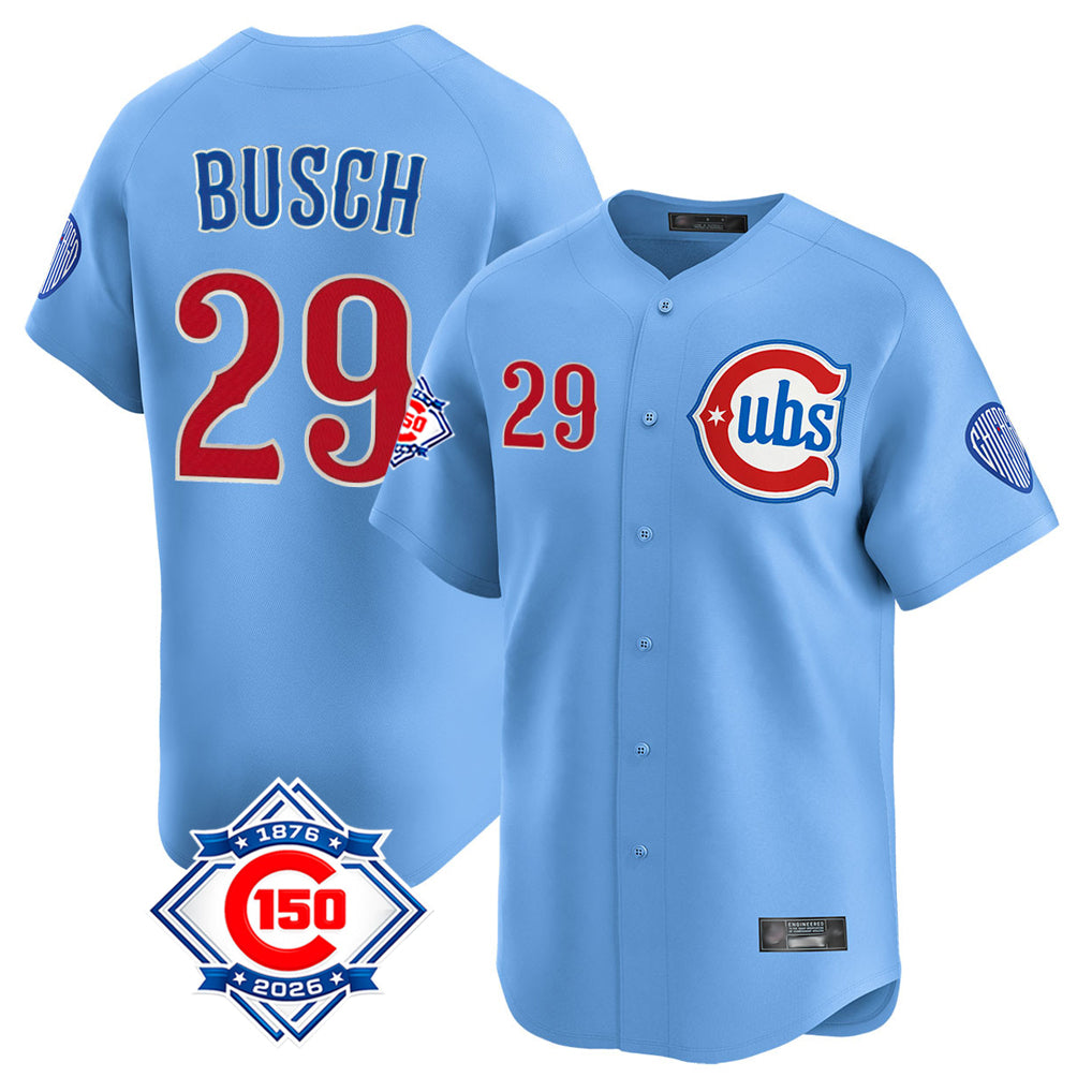 Odoa C.Cubs #29 Michael Busch Player Light Blue 150th Anniversary Limited Home Stitched Jerseys