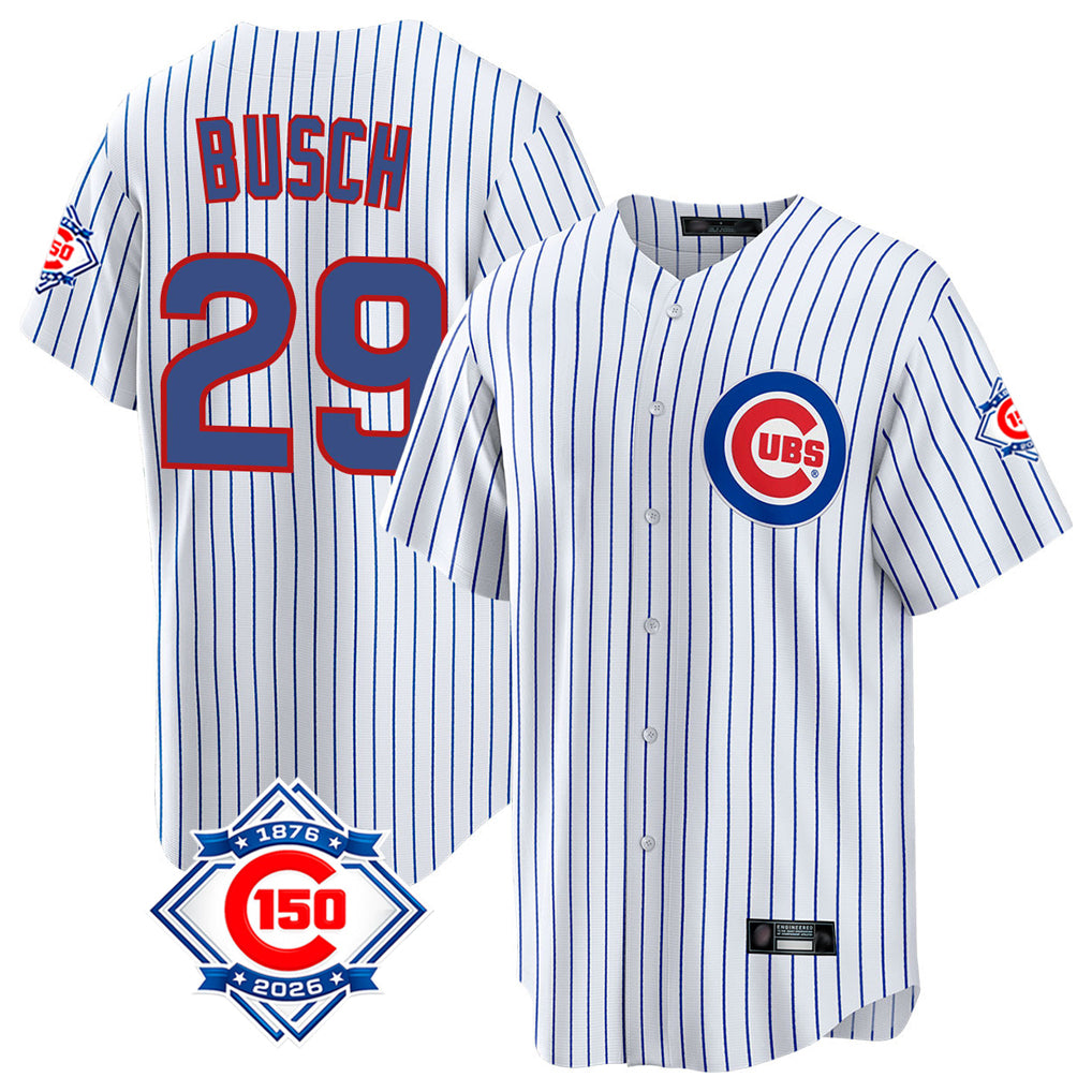 Odoa C.Cubs #29 Michael Busch Player White 150th Anniversary Home Game Stitched Jerseys