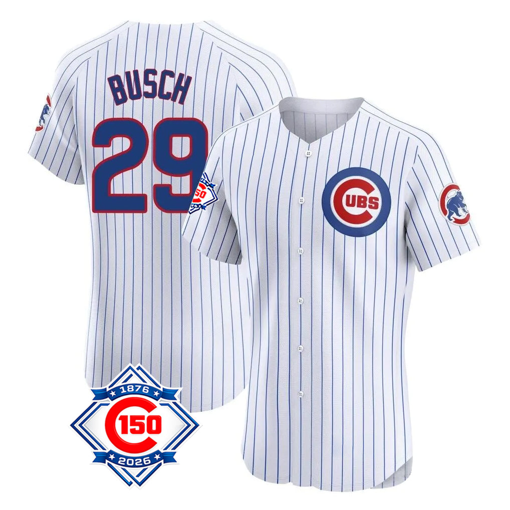 Odoa C.Cubs #29 Michael Busch Player White 150th Anniversary Limited Elite Home Game Stitched Jerseys