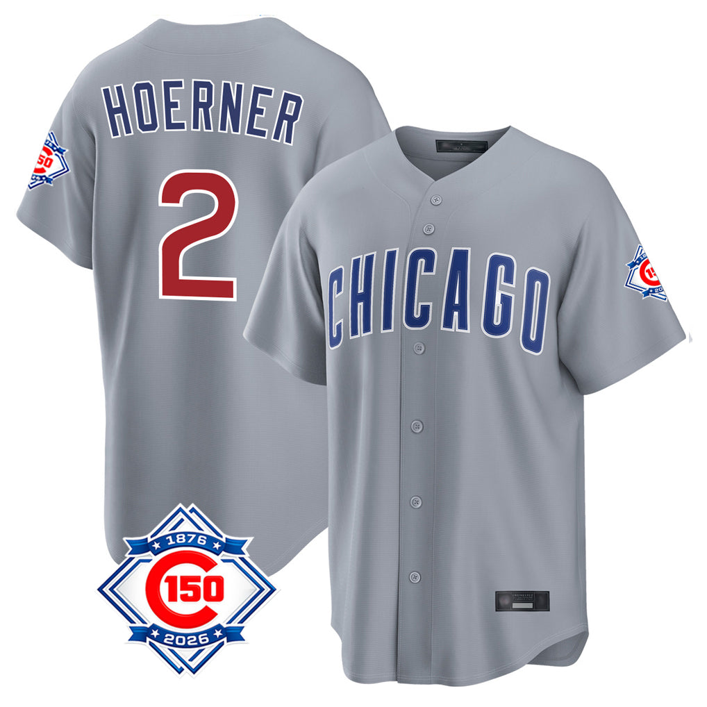 Odoa C.Cubs #2 Nico Hoerner Player Gray 150th Anniversary Home Game Stitched Jerseys
