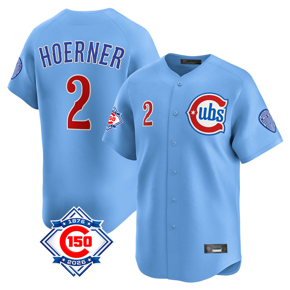 Odoa C.Cubs #2 Nico Hoerner Player Light Blue 150th Anniversary Limited Home Stitched Jerseys