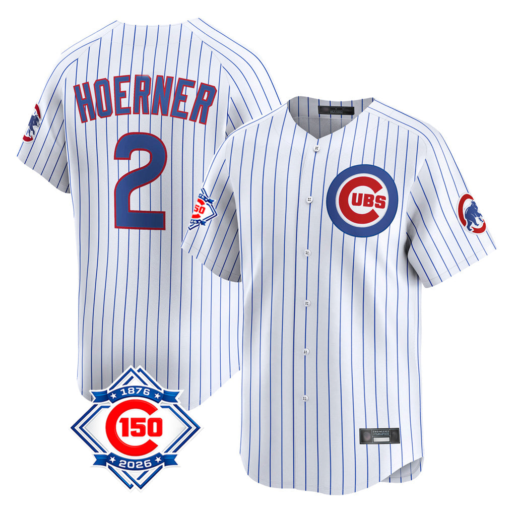 Odoa C.Cubs #2 Nico Hoerner Player White 150th Anniversary Limited Home Game Stitched Jerseys
