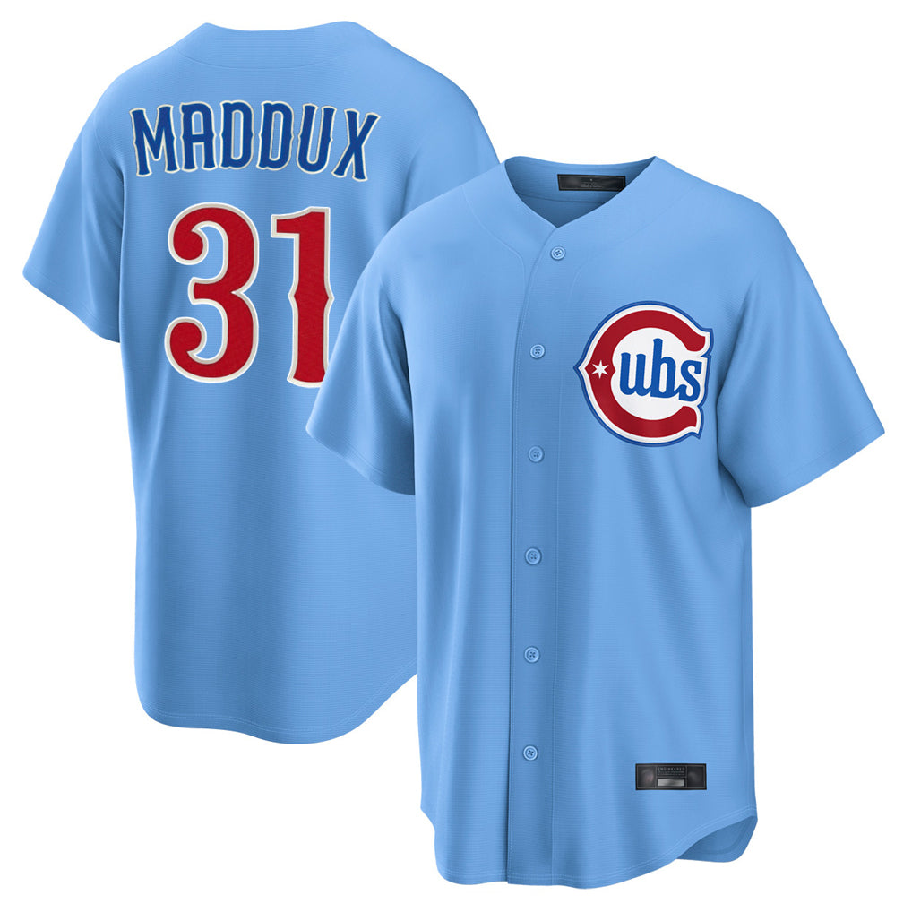 Odoa C.Cubs #31 Greg Maddux Player Light Blue Home Game Stitched Jerseys