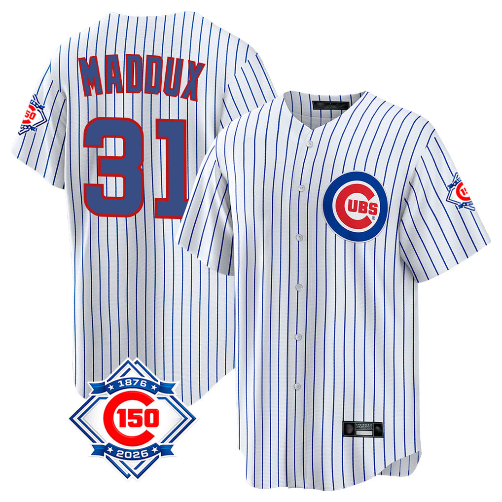 Odoa C.Cubs #31 Greg Maddux Player White 150th Anniversary Home Game Stitched Jerseys