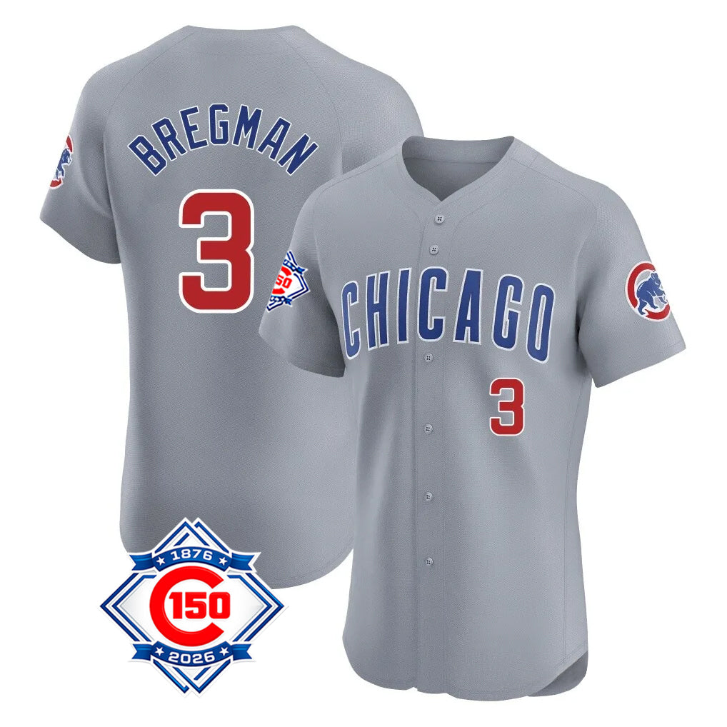 Odoa C.Cubs #3 Alex Bregman Gray Road 150th Anniversary Limited Elite Home Stitched Jerseys