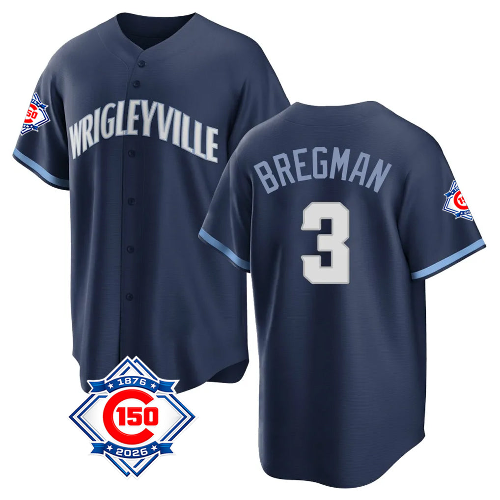 Odoa C.Cubs #3 Alex Bregman Navy 150th Anniversary City Connect Home Game Stitched Jerseys