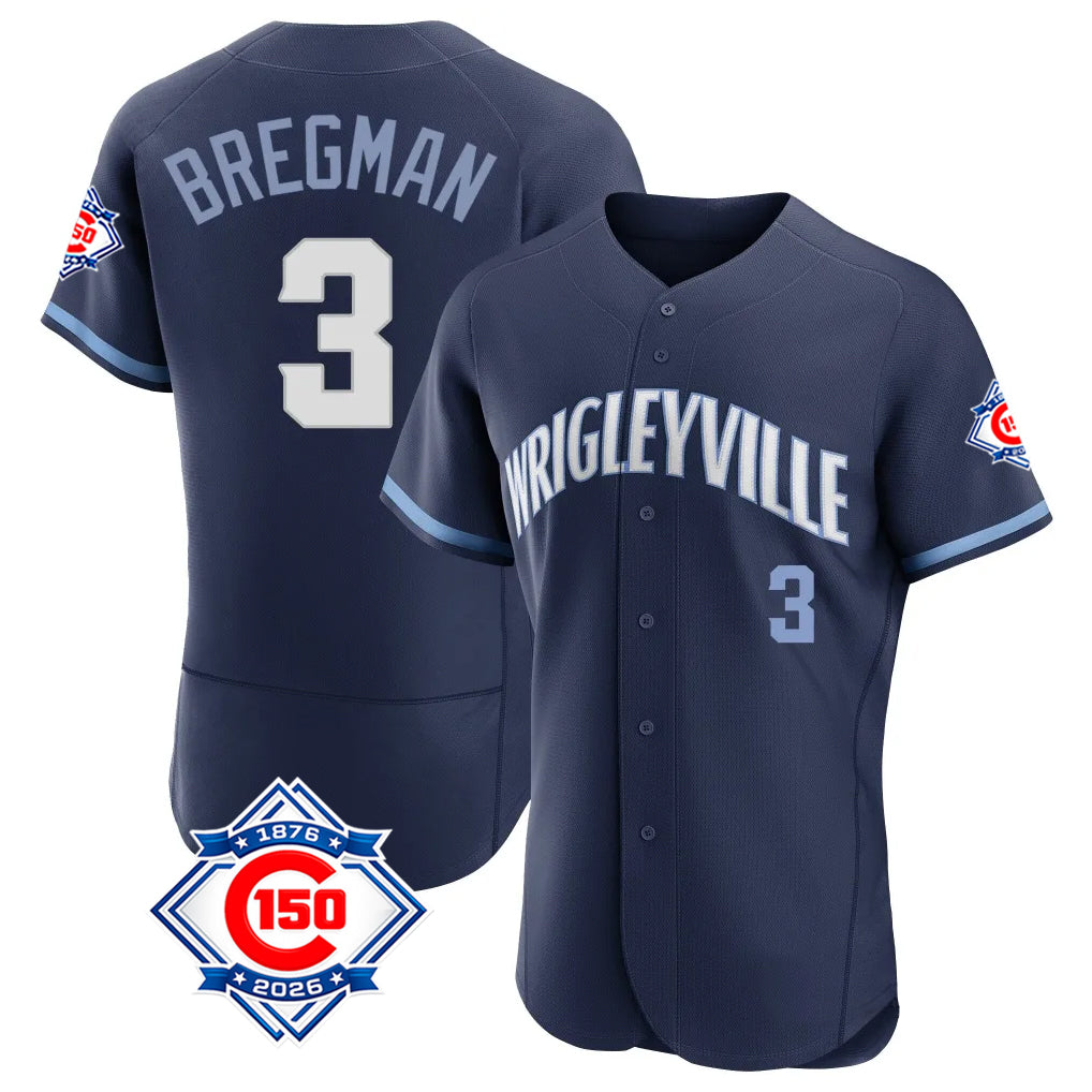 Odoa C.Cubs #3 Alex Bregman Navy City Connect 150th Anniversary Limited Elite Home Stitched Jerseys
