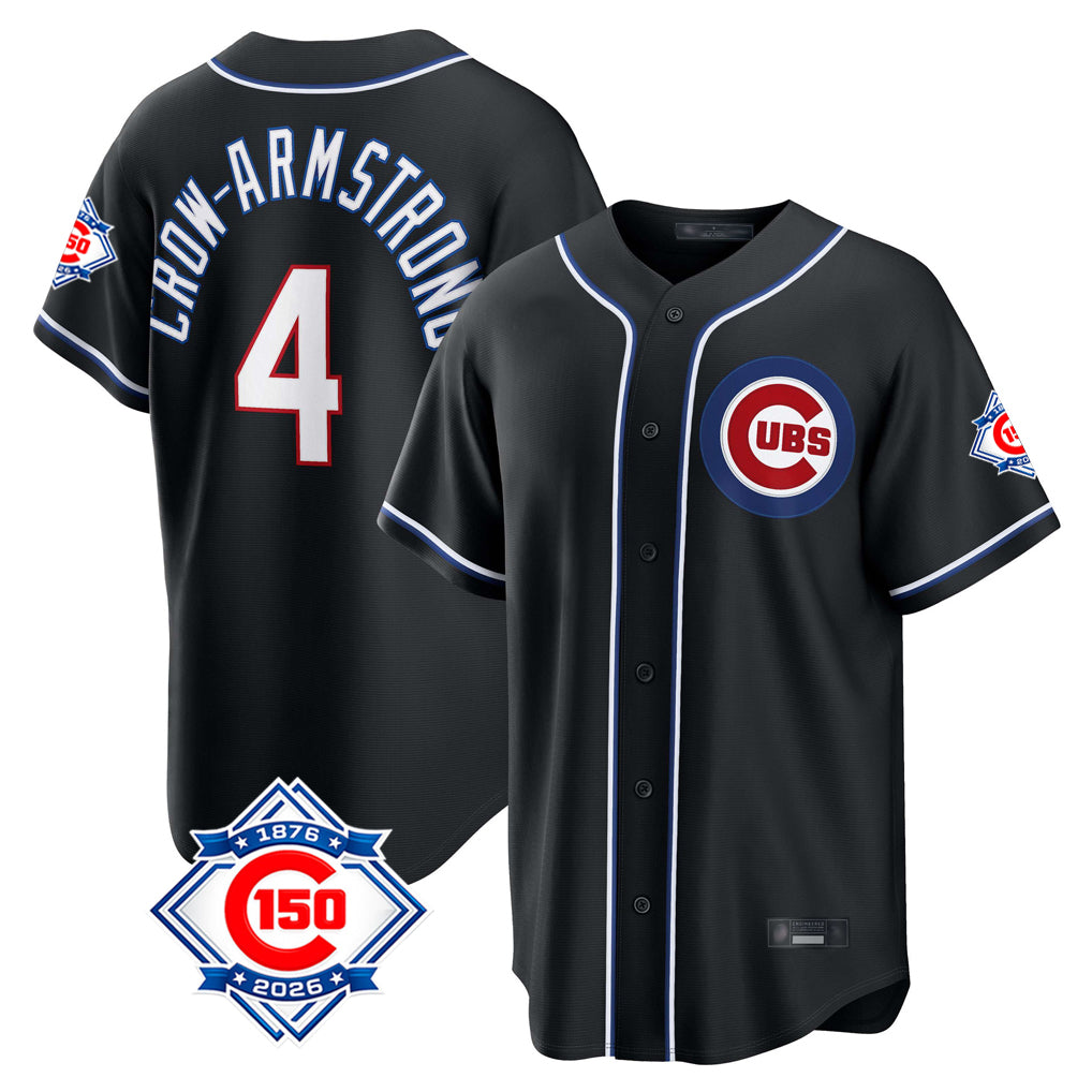 Odoa C.Cubs #4 Pete Crow-Armstrong Player Black Fashion Out 150th Anniversary Game Stitched Jerseys