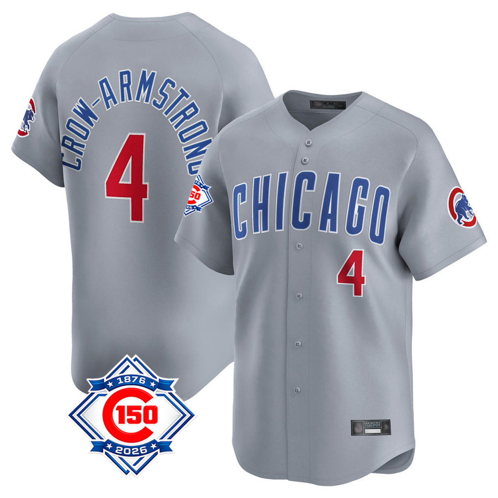 Odoa C.Cubs #4 Pete Crow-Armstrong Player Gray Road 150th Anniversary Limited Home Stitched Jerseys
