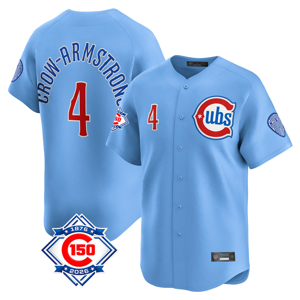 Odoa C.Cubs #4 Pete Crow-Armstrong Player Light Blue 150th Anniversary Limited Home Stitched Jerseys