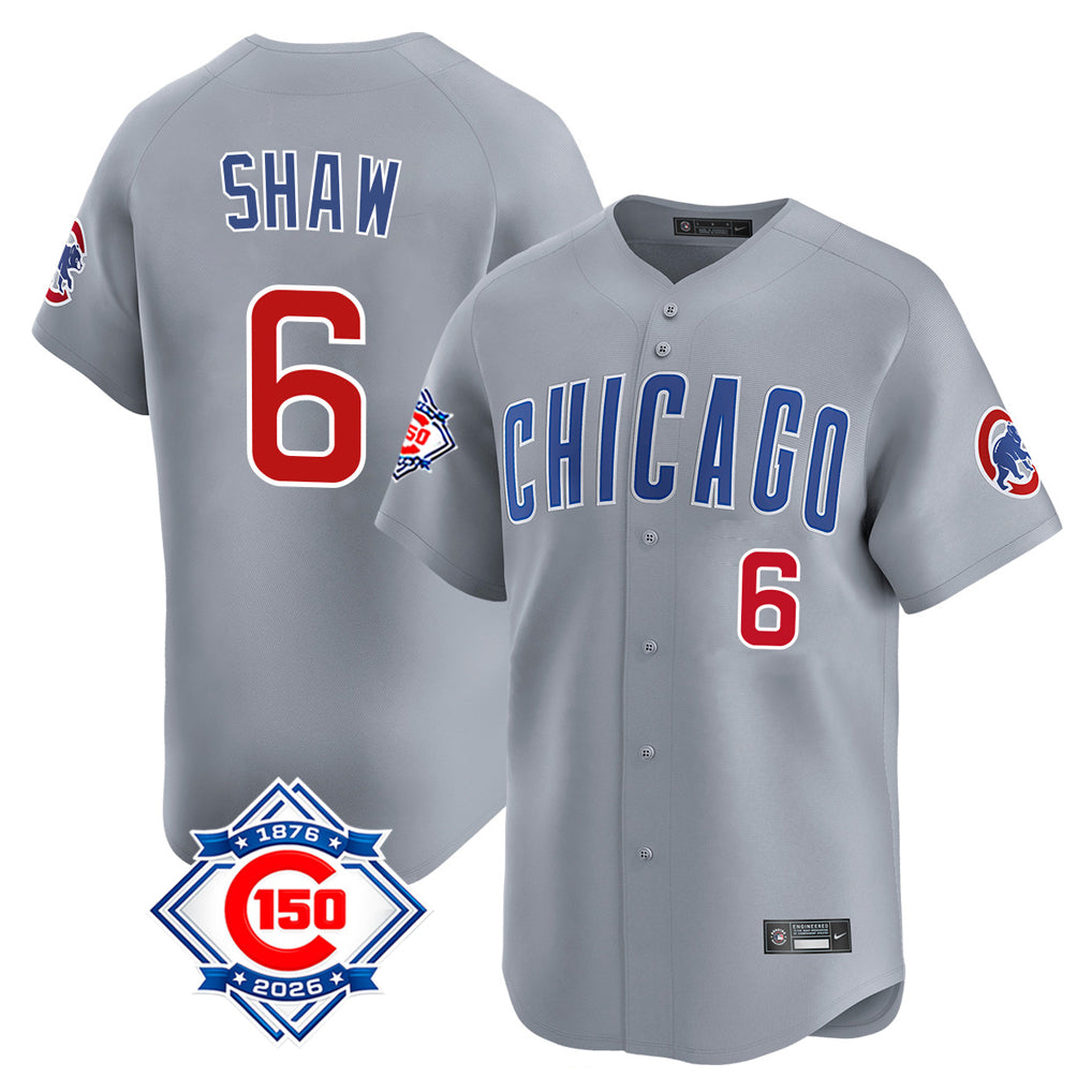 Odoa C.Cubs #6 Matt Shaw Player Gray Road 150th Anniversary Limited Home Stitched Jerseys
