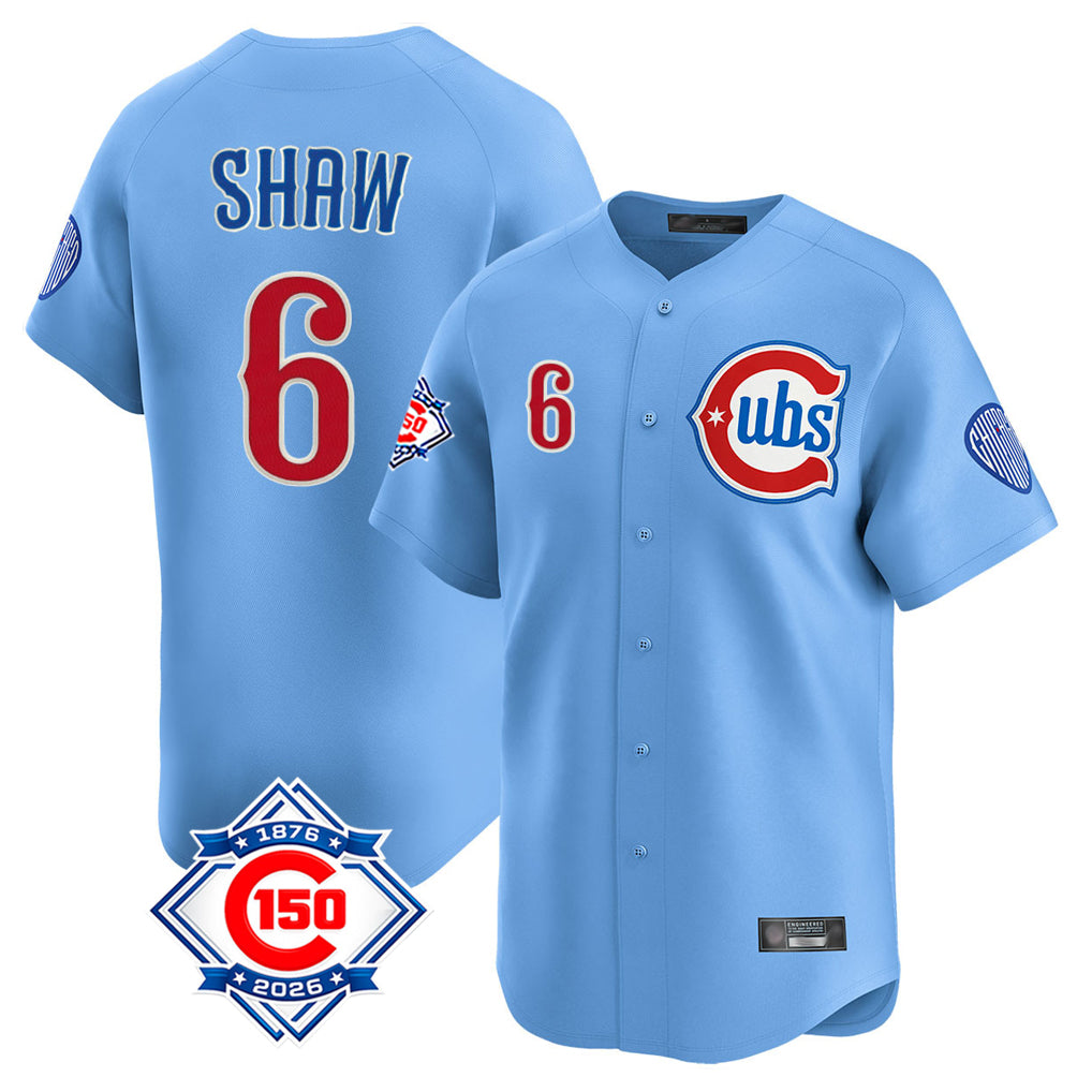 Odoa C.Cubs #6 Matt Shaw Player Light Blue 150th Anniversary Limited Home Stitched Jerseys