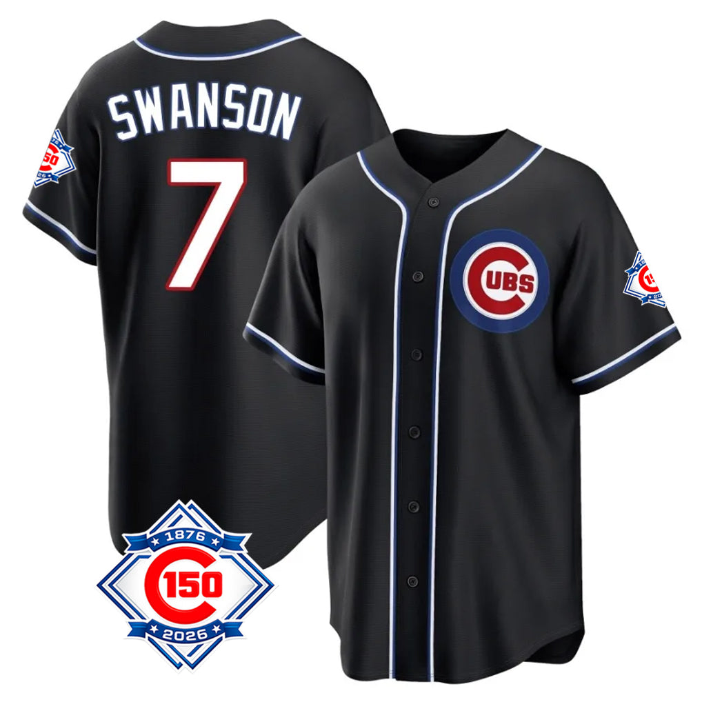 Odoa C.Cubs #7 Dansby Swanson Player Black Fashion Out 150th Anniversary Game Stitched Jerseys