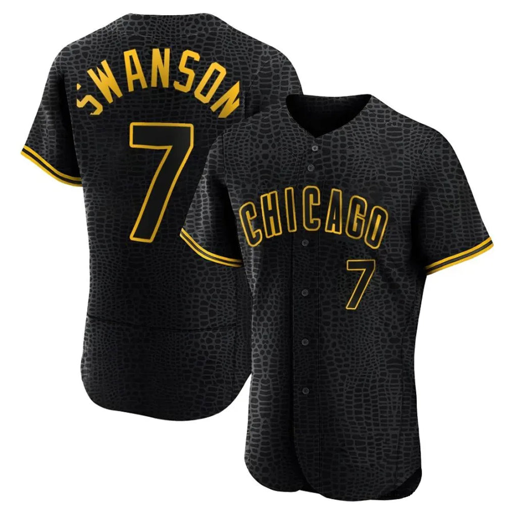Odoa C.Cubs #7 Dansby Swanson Player Black Snake Skin City Limited Elite Home Game Stitched Jerseys