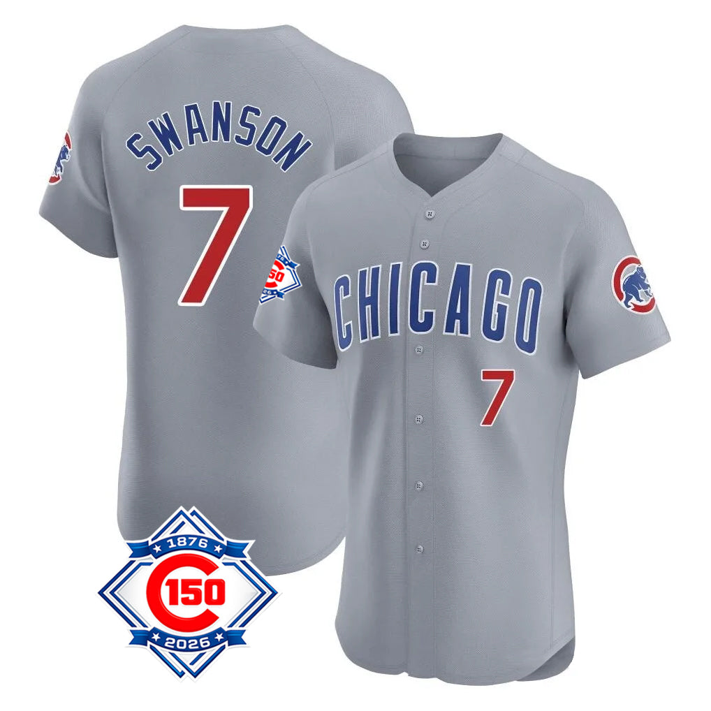 Odoa C.Cubs #7 Dansby Swanson Player Gray Road 150th Anniversary Limited Elite Home Stitched Jerseys
