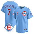 Odoa C.Cubs #7 Dansby Swanson Player Light Blue 150th Anniversary Limited Home Stitched Jerseys