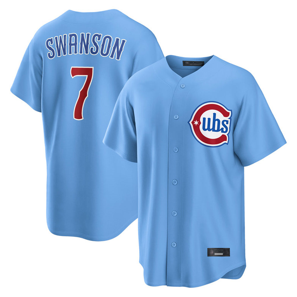 Odoa C.Cubs #7 Dansby Swanson Player Light Blue Home Game Stitched Jerseys