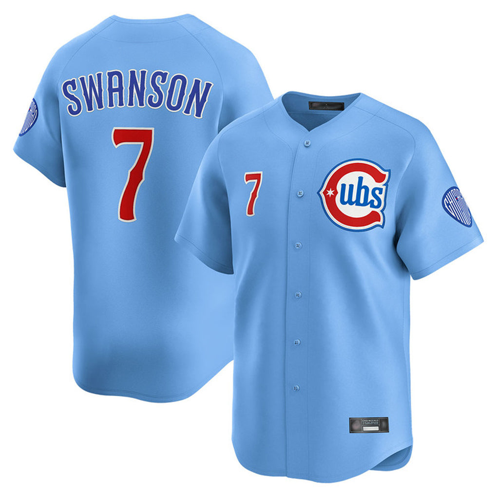 Odoa C.Cubs #7 Dansby Swanson Player Light Blue Limited Home Stitched Jerseys