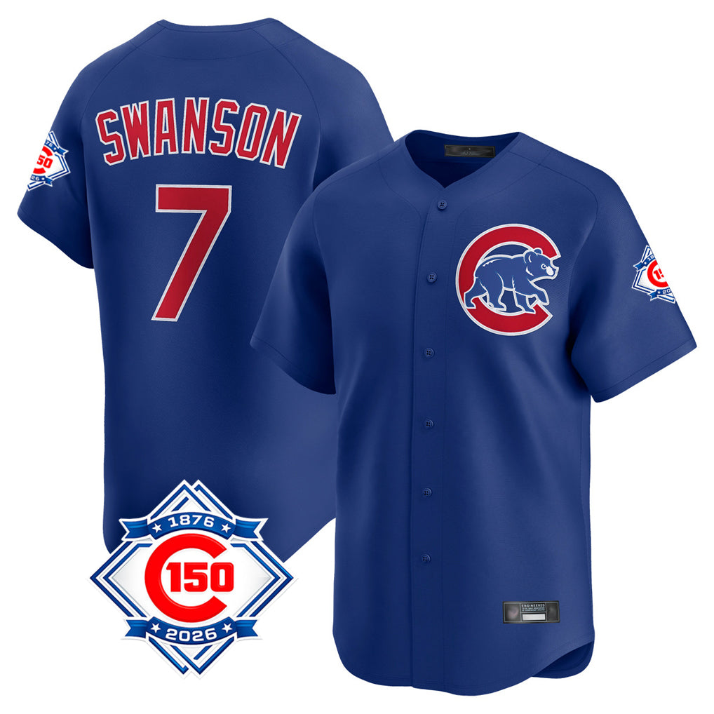Odoa C.Cubs #7 Dansby Swanson Player Royal 150th Anniversary Limited Home Stitched Jerseys