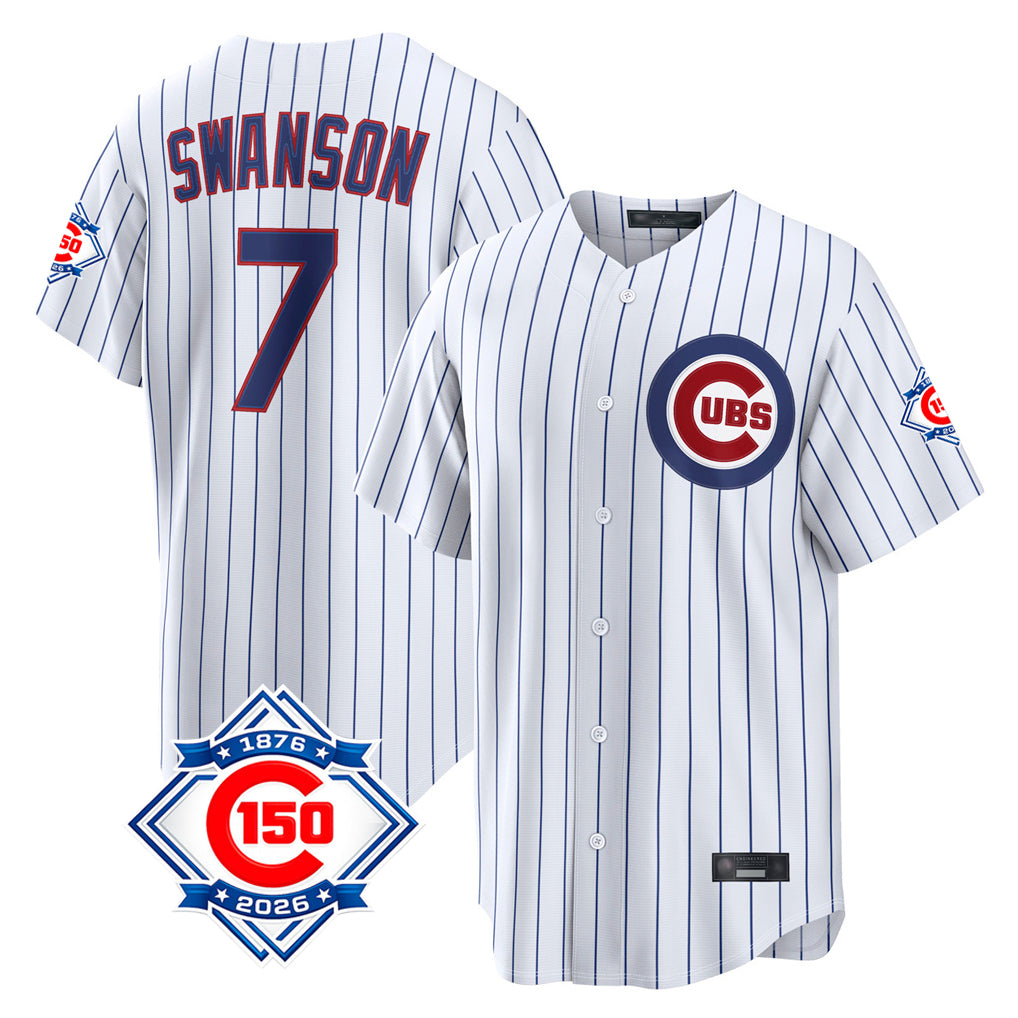 Odoa C.Cubs #7 Dansby Swanson Player White 150th Anniversary Game Home Stitched Jerseys