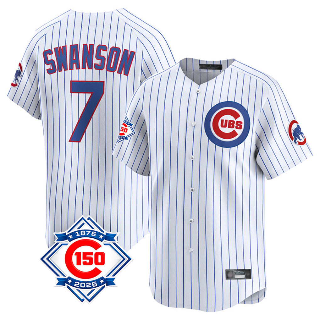 Odoa C.Cubs #7 Dansby Swanson Player White 150th Anniversary Limited Home Game Stitched Jerseys
